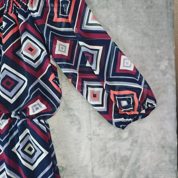 Banana Republic Womens Geometric Dress Size 6 Purple Navy Fairy Grunge Moody 90s - Picture 2 of 9